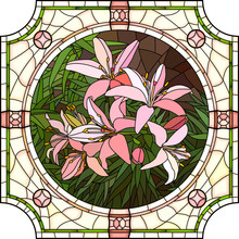 Vector Illustration Of Flower Pink Lilies.