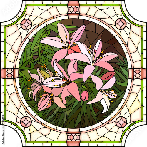 Obraz w ramie Vector illustration of flower pink lilies.