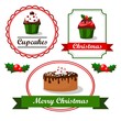 Christmas vintage food tags with cupcakes, vector