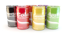 Product Range Of Different Types Of Fizzy Soda Cans Of Drink