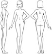 woman body - front, back and side view in outline