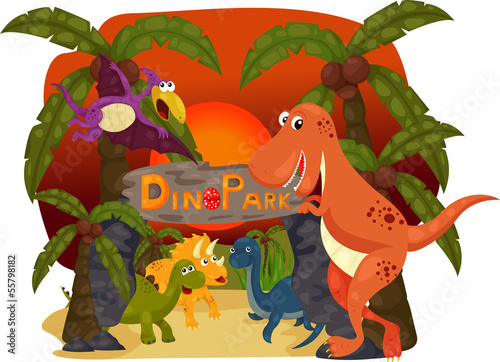 Naklejka ścienna illustration of Dino Park Evening and Dino