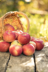 Wall Mural - Red apples on wooden table