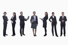 Medium Group Of Business People In A Row, Portrait, Full Length, Studio Shot