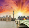 London. Westminster Bridge and Houses of Parliament on a beautif