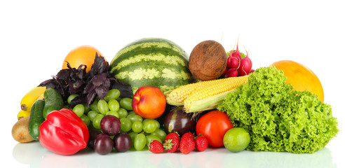 Poster - Different fruits and vegetables isolated on white