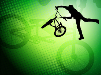 Poster - bmx stunt cyclist silhouette on the abstract background - vector