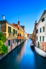Venice Cityscape, Water Canal, Bridge And Buildings. Italy
