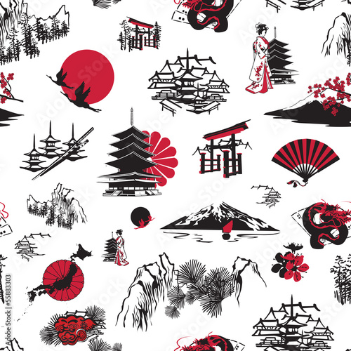 Naklejka na meble seamless background with Japanese miniatures