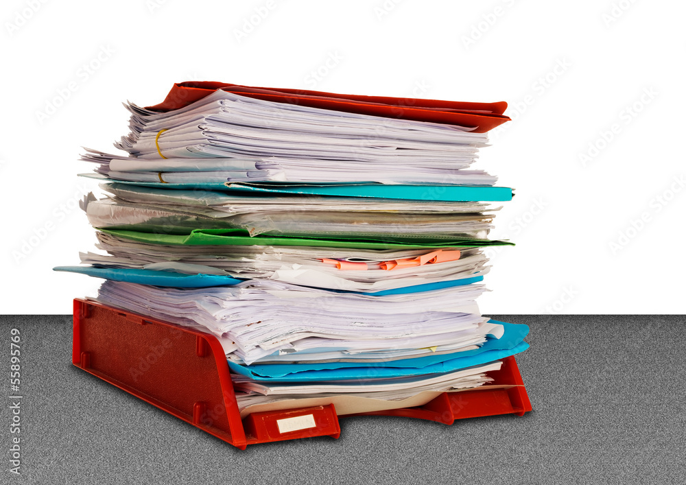 Office administration in-tray aka in tray isolated over white Stock ...