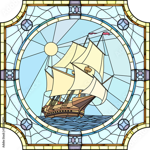 Naklejka dekoracyjna Mozaika statek na oceanie