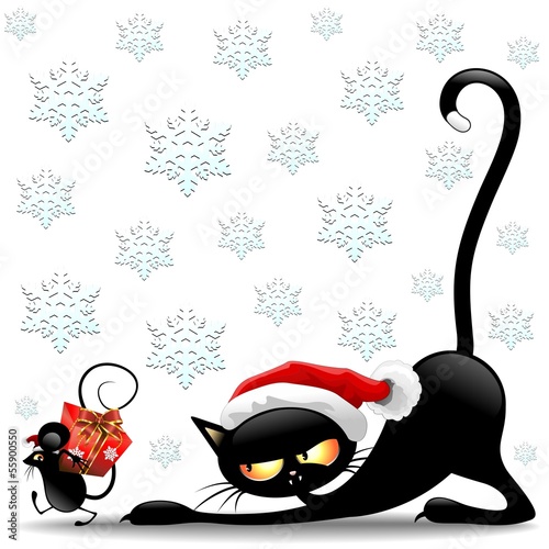 Cat and Mouse Cartoon Christmas Santa-Gatto e Topo Babbo Natale