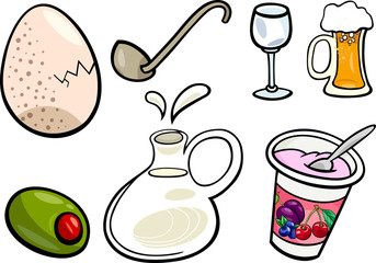 Wall Mural - food objects cartoon illustration set