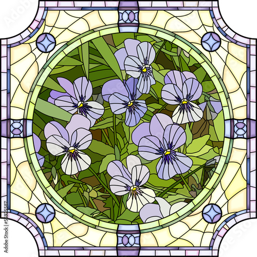 Plakat na zamówienie Vector illustration of flower purple pansies.