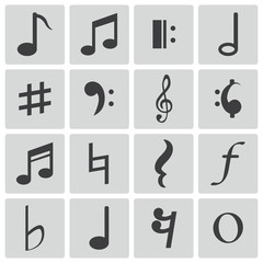 Poster - Vector black  notes icons set