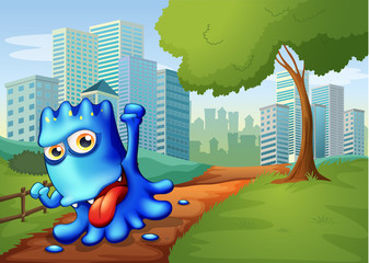 Poster - A blue monster in the city