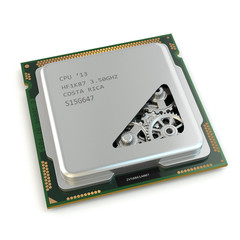 Poster - CPU. Gears inside processor on white isolated background.
