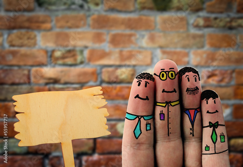 Fotografía business fingerfigures with free wooden board