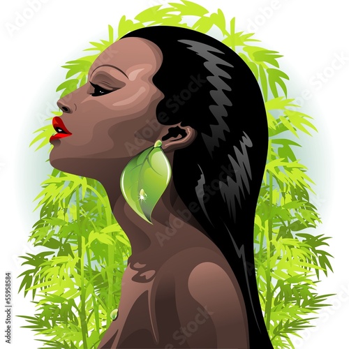 African Woman Beauty and Bamboo-Ritratto Bellezza Africana