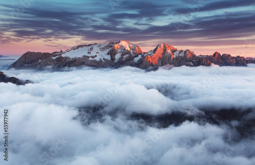 Mountain Marmolada at sunset in Italy dolomites at summer фототапет