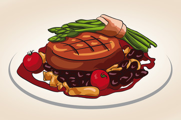 Wall Mural - grilled steak with vegetable