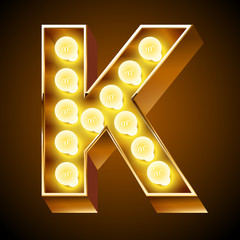 Old lamp alphabet for light board. Letter K