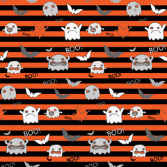 Wall Mural - Halloween Ghost Bat Pumpkin Seamless Pattern Background