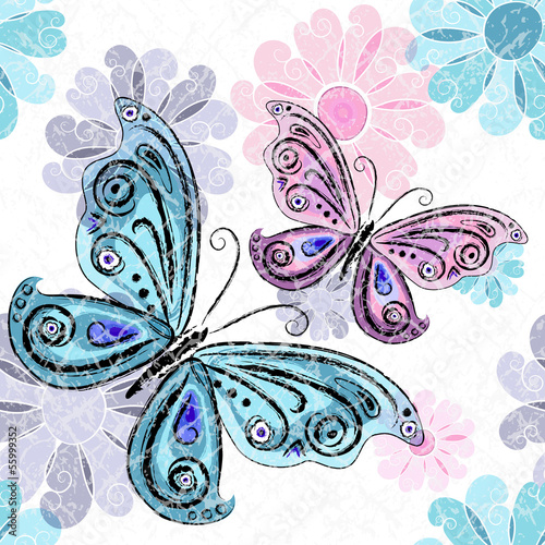 wieosenny-wzor-z-rozowymi-i-niebieskimi-kwiatami-i-motylami
