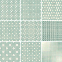 Poster - set of faded blue retro polka dot seamless patterns