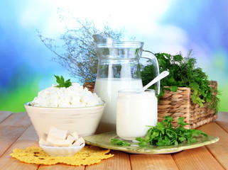 Wall Mural - Fresh dairy products with greens