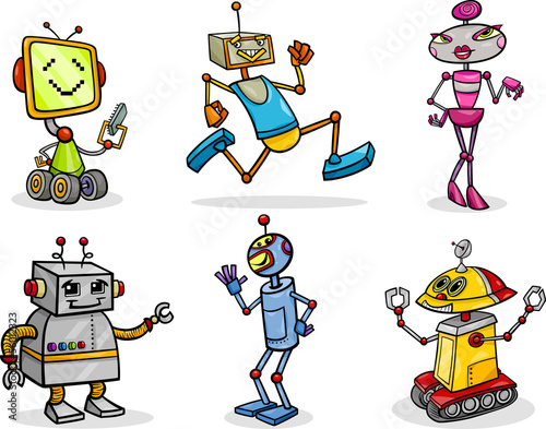 Nowoczesny obraz na płótnie robots or droids cartoon illustration set