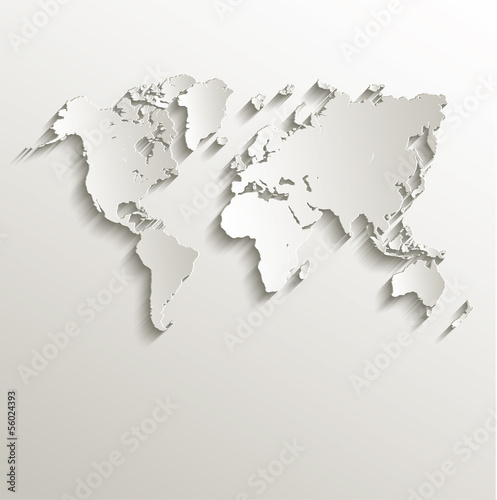 Obraz w ramie vector World map card paper 3D nature