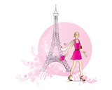 Fototapeta Paryż - Woman and Tour Eiffel