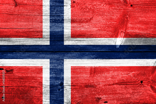 Fotografía Norway Flag painted on old wood plank background