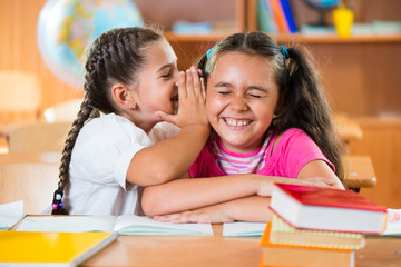 Canvas Print - Two schoolgirls having fun at school