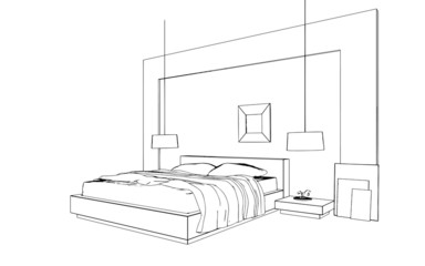  illustration of an outline sketch of a interior. 3D Graphical d