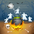 illustration of ghost from cauldron in Halloween Background