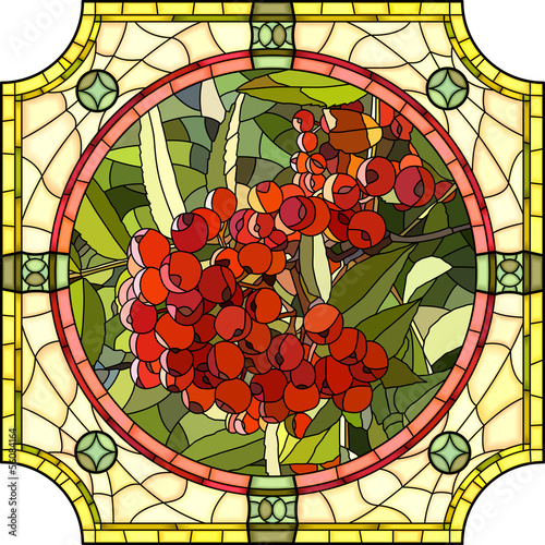 Naklejka - mata magnetyczna na lodówkę Vector illustration of red berries of mountain ash.