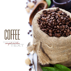 Wall Mural - Coffee beans in burlap sack