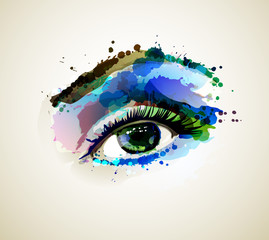 Fotomurales - Beautiful fashion woman eye forming by blots