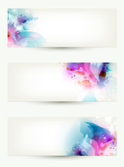 Wall Mural - set of three banners, abstract headers with blue and pink blots