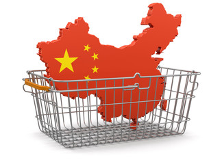 Poster - Shopping Basket and China map (clipping path included)