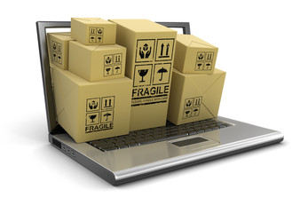 Poster - Laptop and packages (clipping path included)