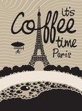 picture with a cup of coffee and Paris with the Eiffel Tower