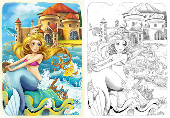 Fototapete - The sketch coloring page - artistic style fairy tale