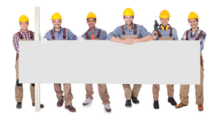 Group Of Workers With Empty Placard