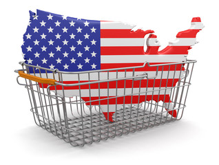 Poster - Shopping Basket and USA map (clipping path included)