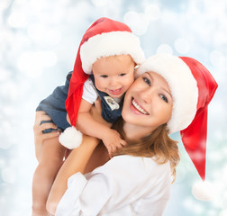 Poster - happy family mother and baby in Christmas hats