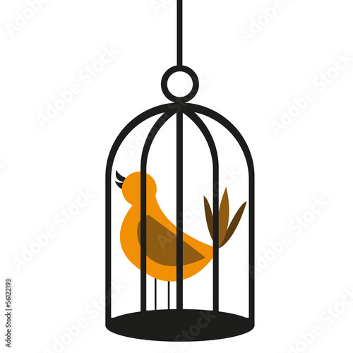 Fényképezés Vector Cute Cartoon Orange Bird On A Birdcage