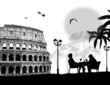 Couple silhouette in cafe  in front of Colosseum